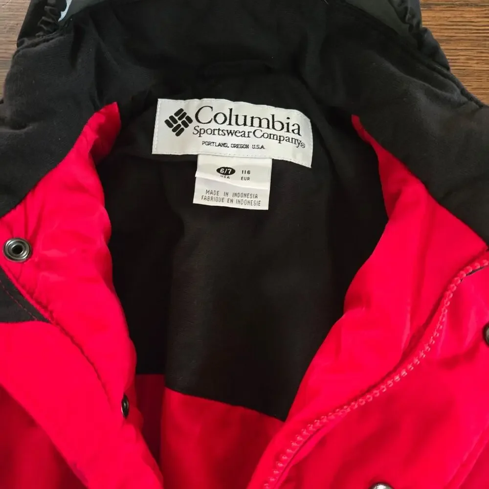 Vintage Columbia Sportswear Tectonite Snow Ski Suit Belted Red & Black Size 6/7